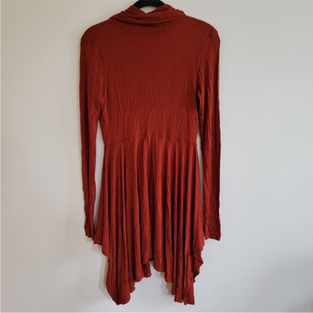 Peruvian Connection Asymmetrical Hem Rust Orange Long Sleeve Dress Small